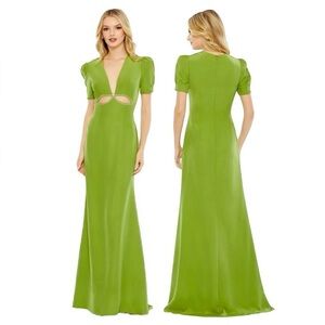 🌻NEW w.Tags MAC DUGGAL Apple Plunge Neck Puff Sleeve Cut Out Gown Size 10 $458
